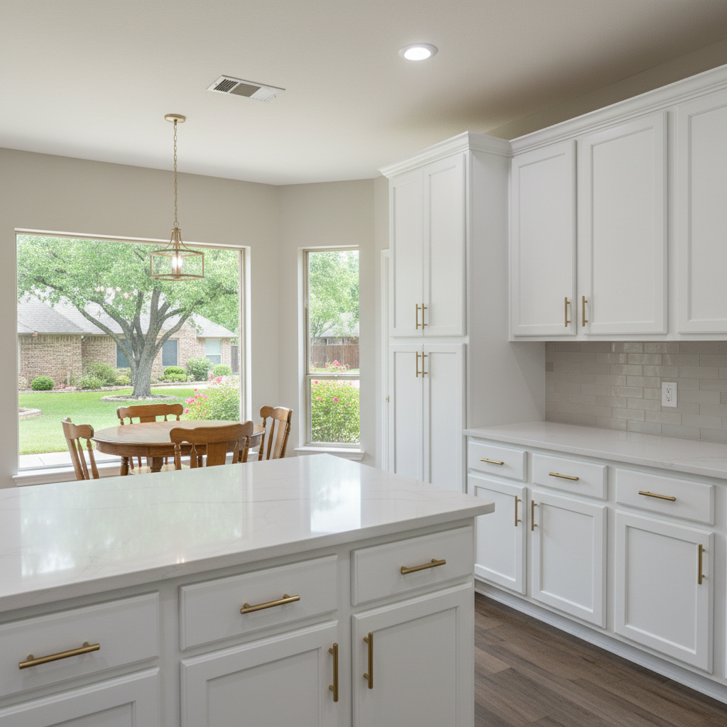 Completed cabinet painting work at a residential property in McKinney, TX