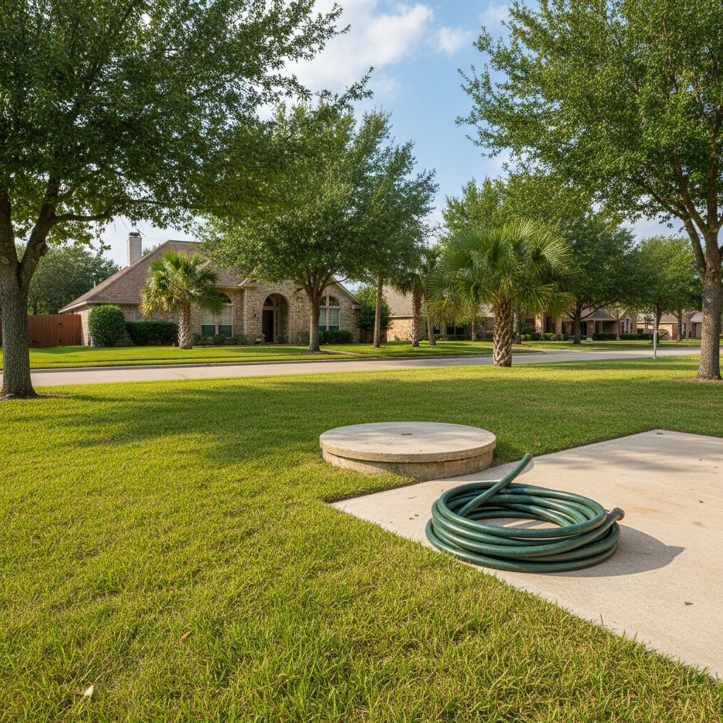 Completed grease trap pumping work at a residential property in Sugar Land, TX
