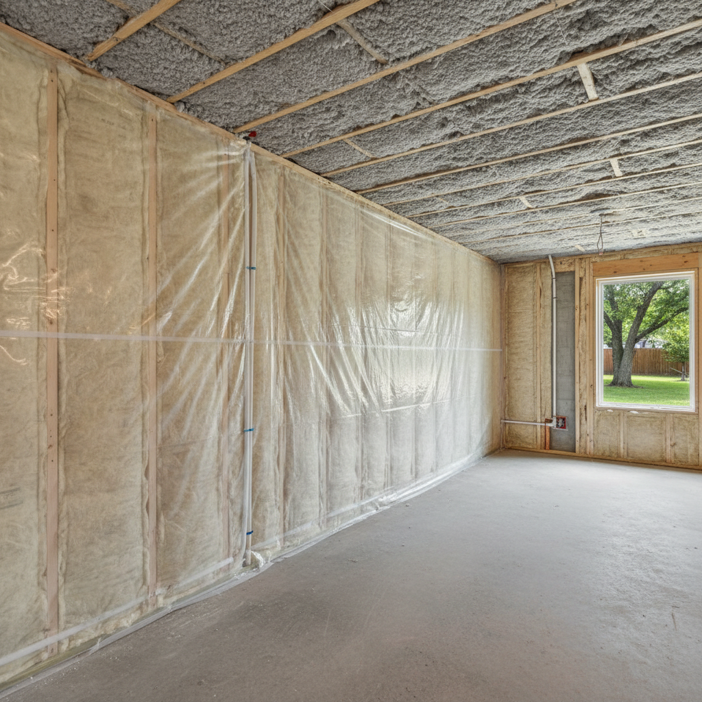 Completed basement insulation work at a residential property in Mansfield, TX