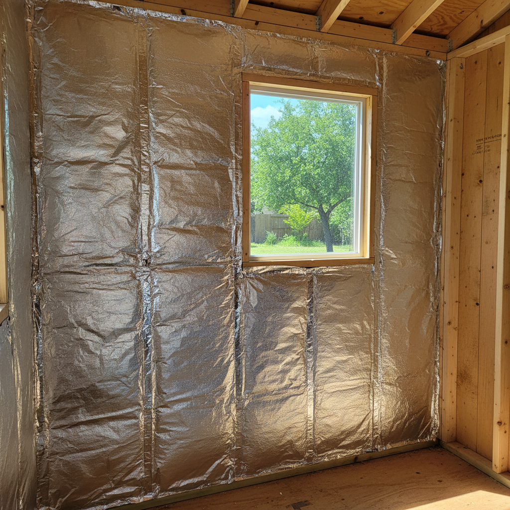 Completed shed insulation work at a residential property in Dallas, TX