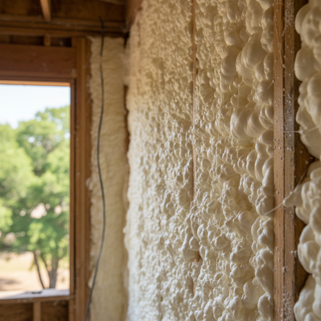 Completed open cell spray foam work at a residential property in Fort Worth, TX
