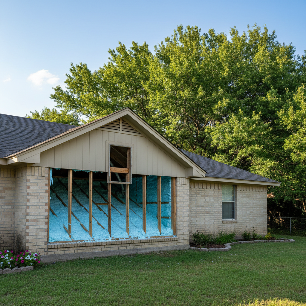 Completed attic insulation work at a residential property in Irving, TX