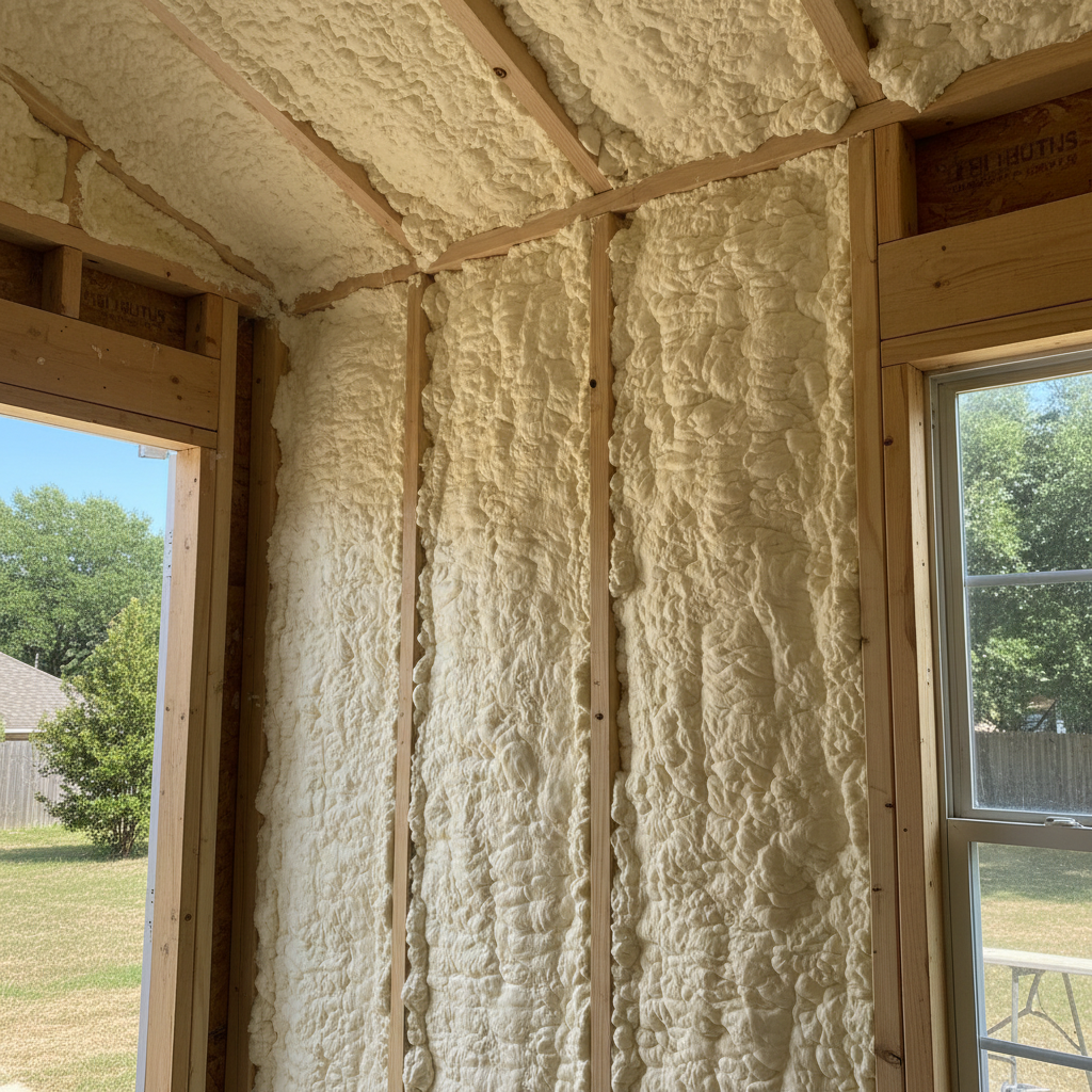 Completed shed insulation work at a residential property in Irving, TX