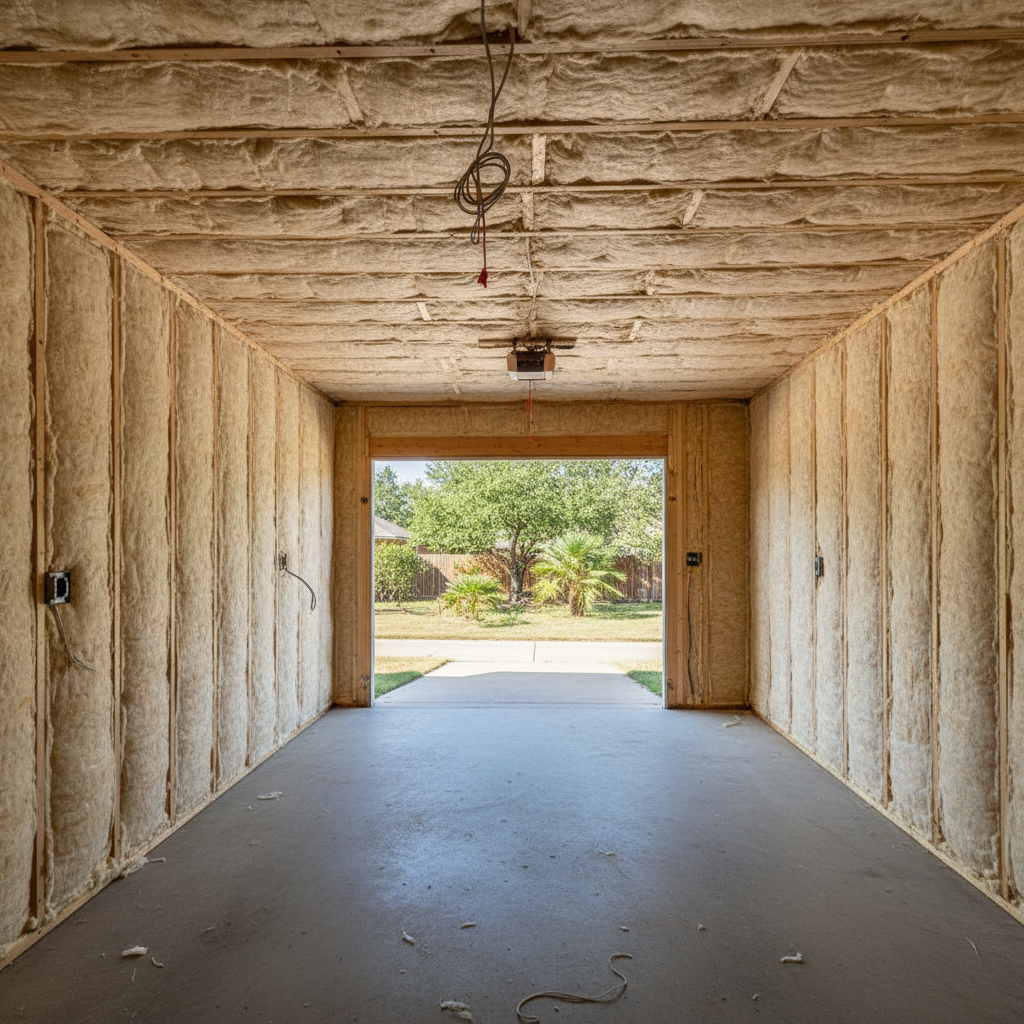 Completed garage insulation work at a residential property in Fort Worth, TX