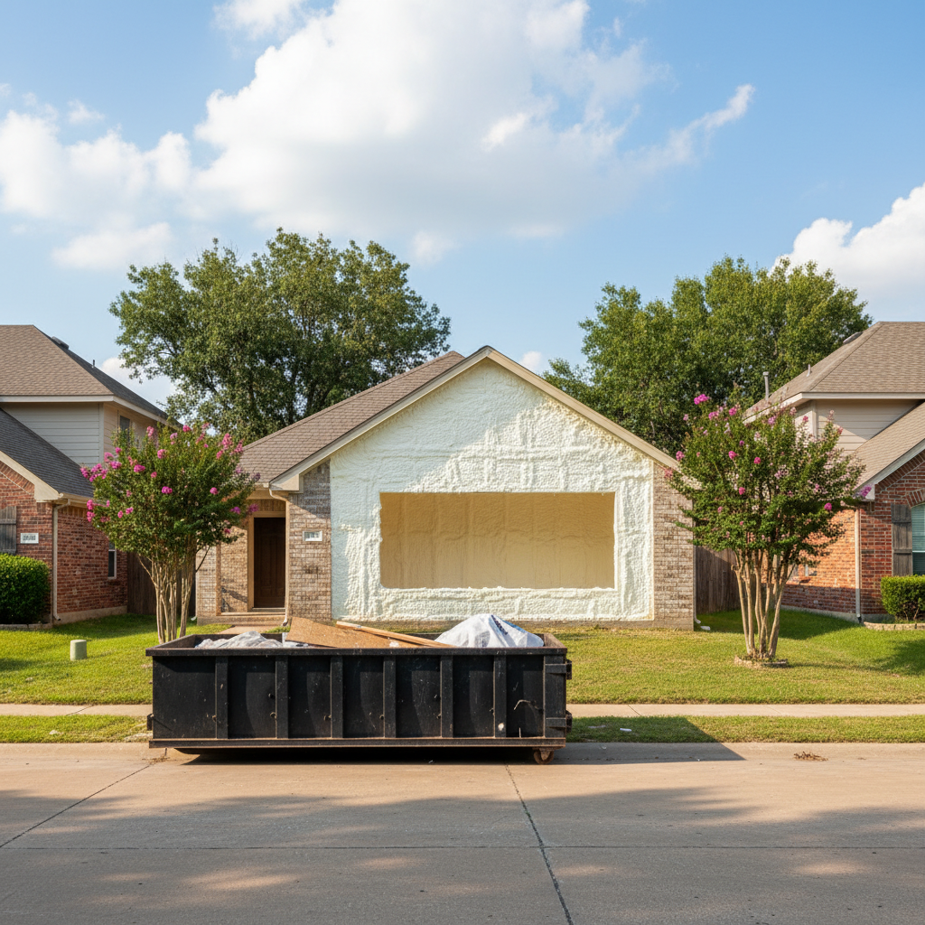Completed open cell spray foam work at a residential property in Waxahachie, TX