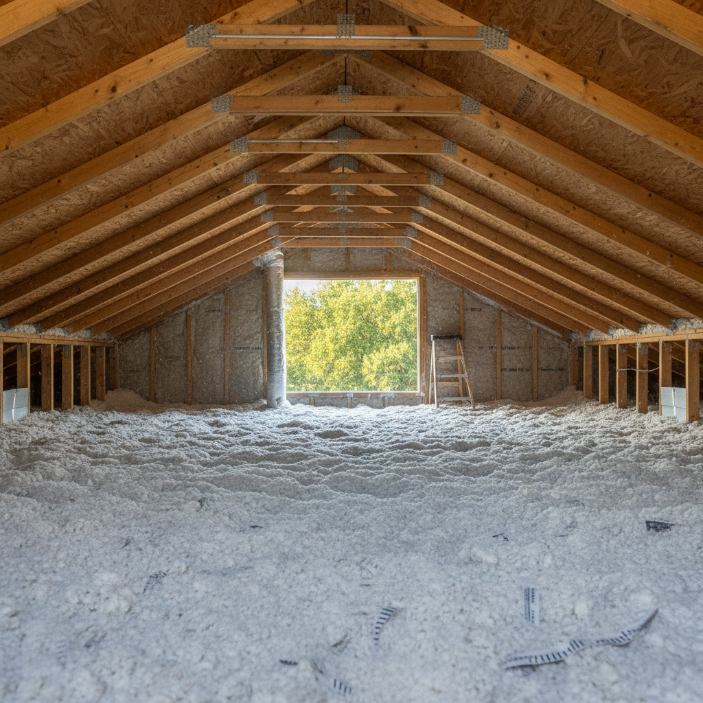 Completed blown-in insulation work at a residential property in Grand Prairie, TX