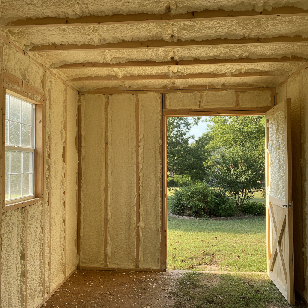 Completed shed insulation work at a residential property in Waxahachie, TX