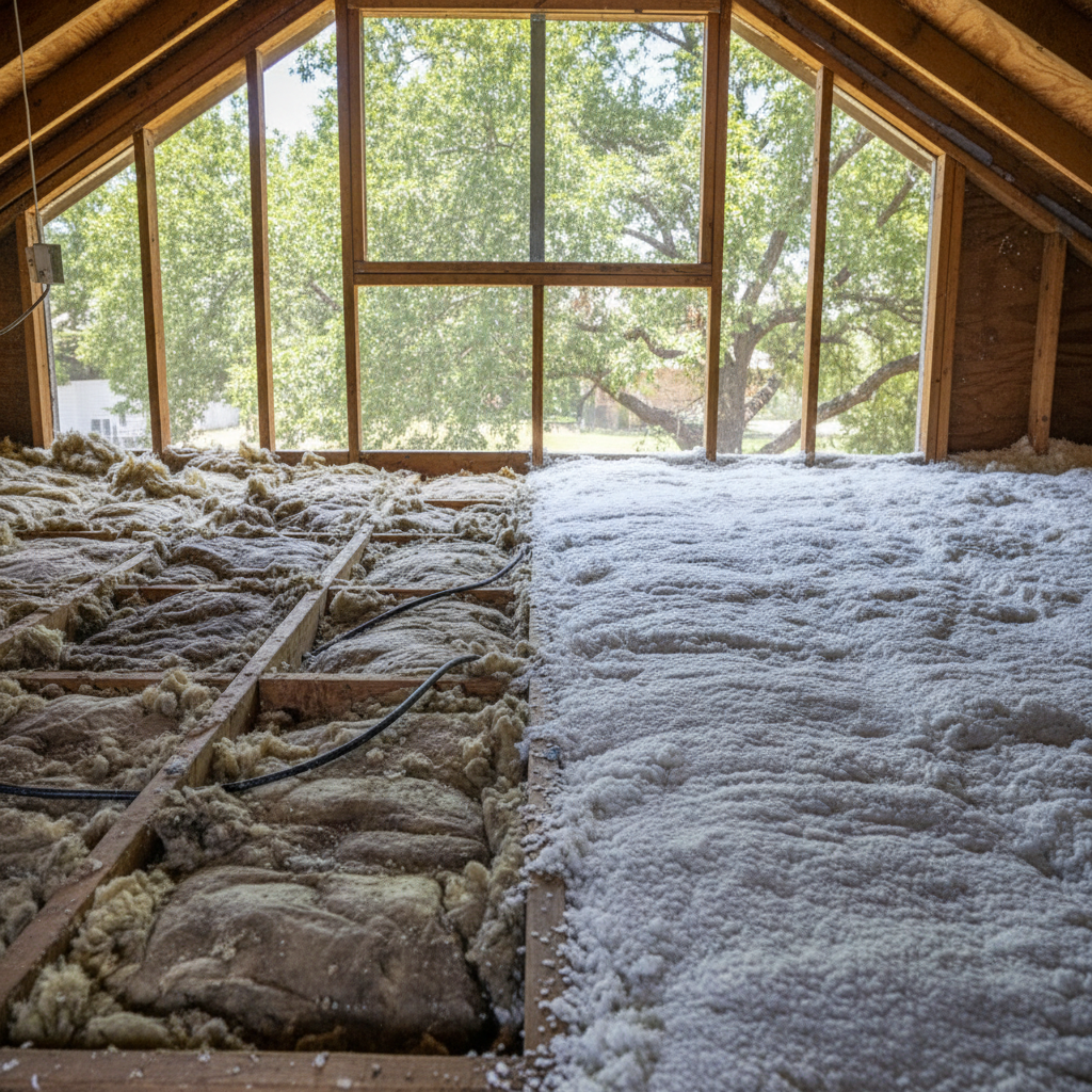 Completed blown-in insulation work at a residential property in Grand Prairie, TX
