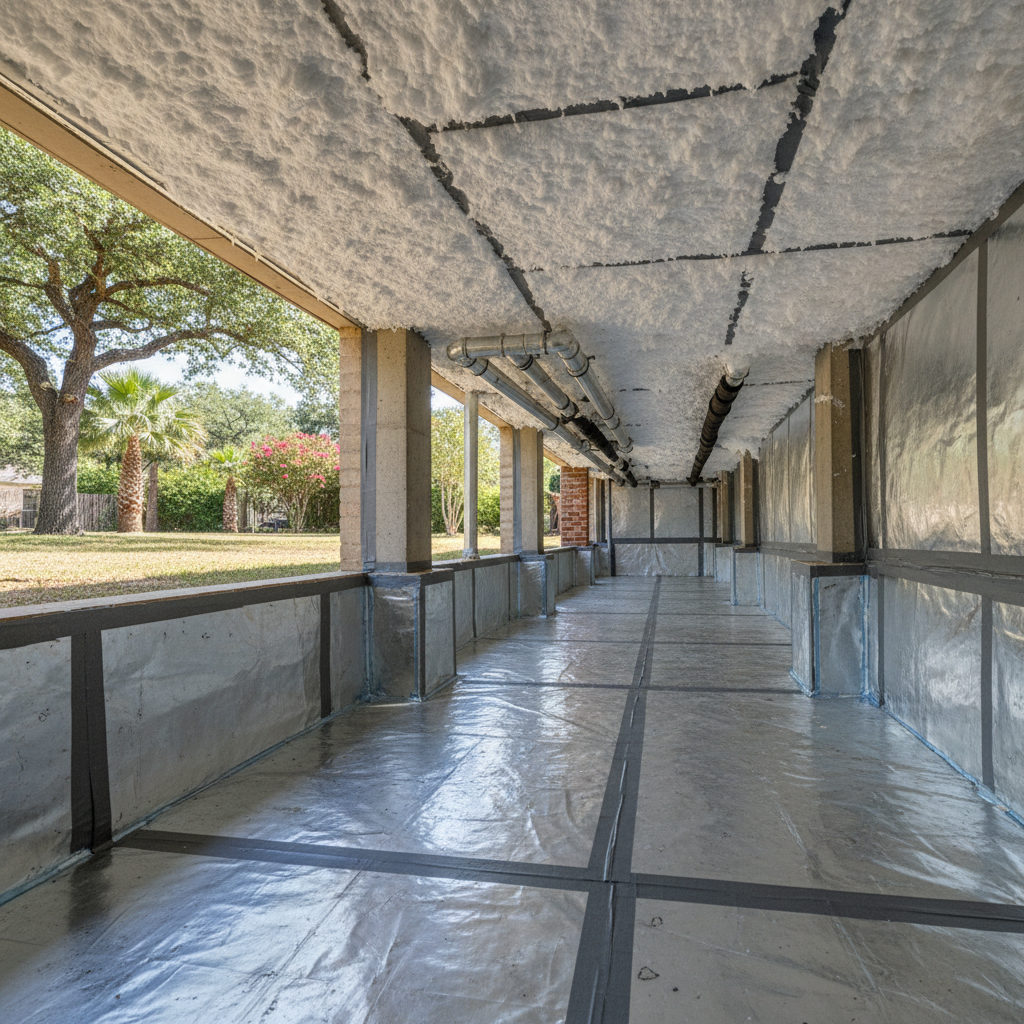 Completed crawl space insulation work at a residential property in San Antonio, TX