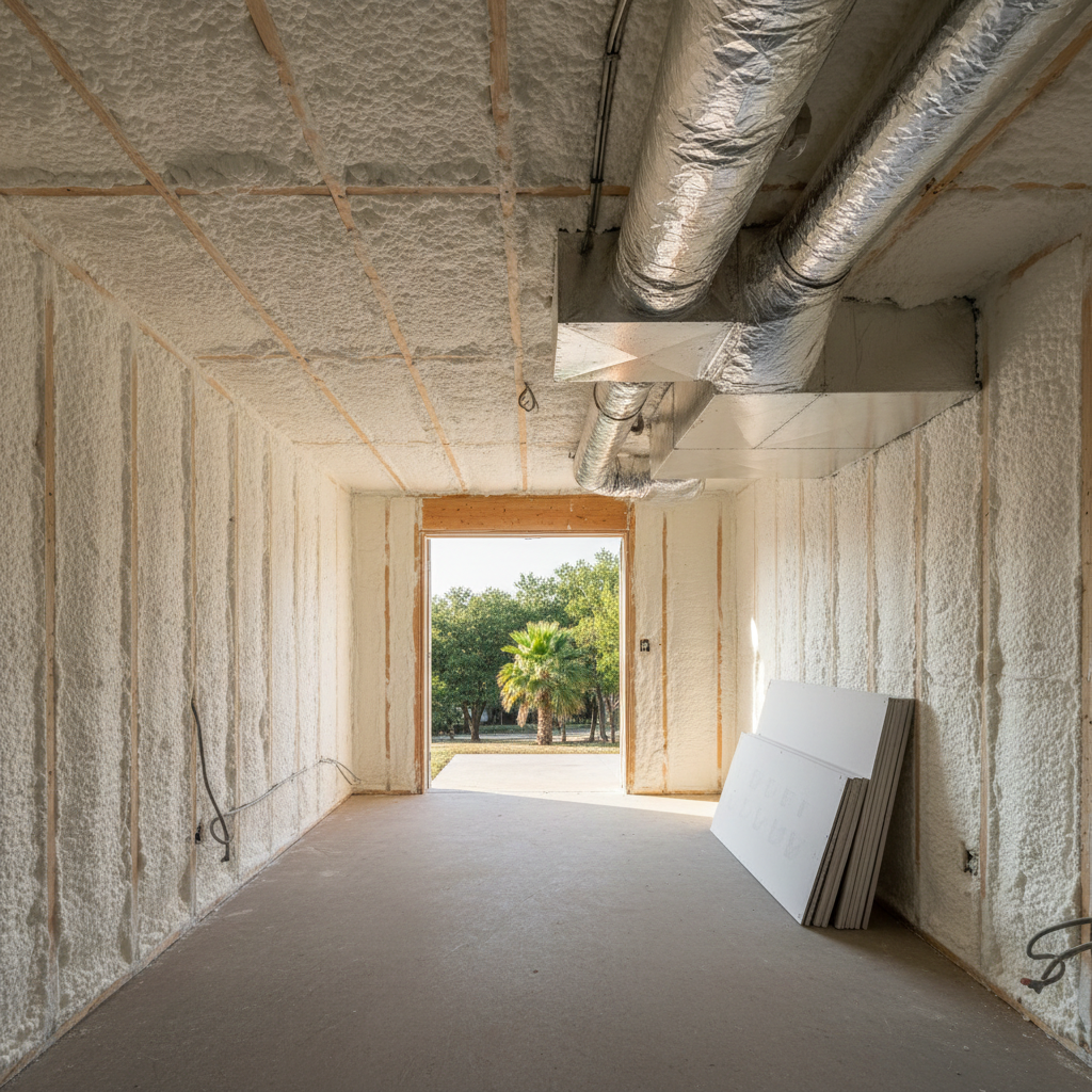 Completed basement insulation work at a residential property in San Antonio, TX