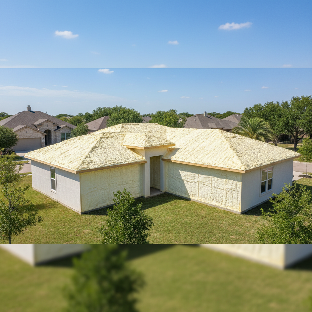Completed open cell spray foam work at a residential property in San Antonio, TX