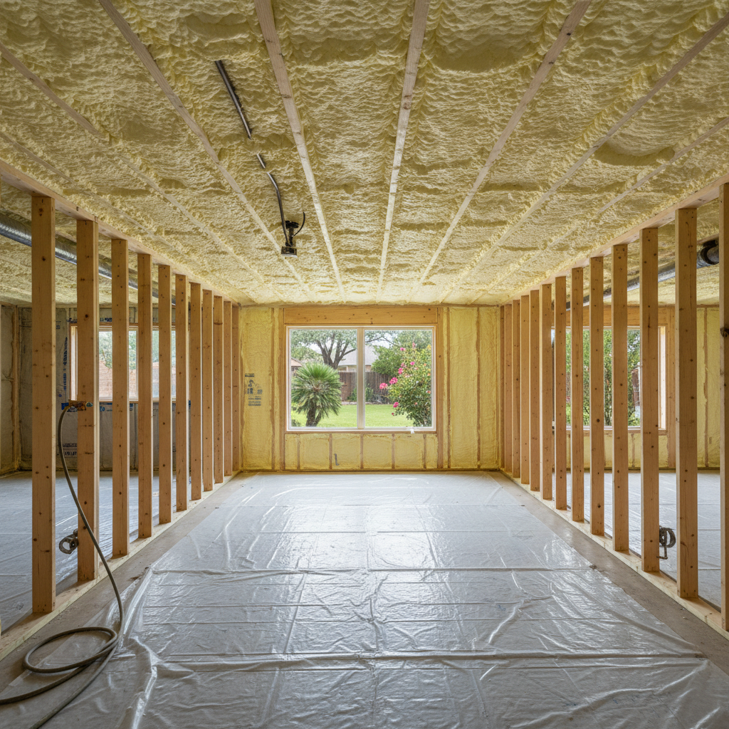 Completed basement insulation work at a residential property in San Antonio, TX