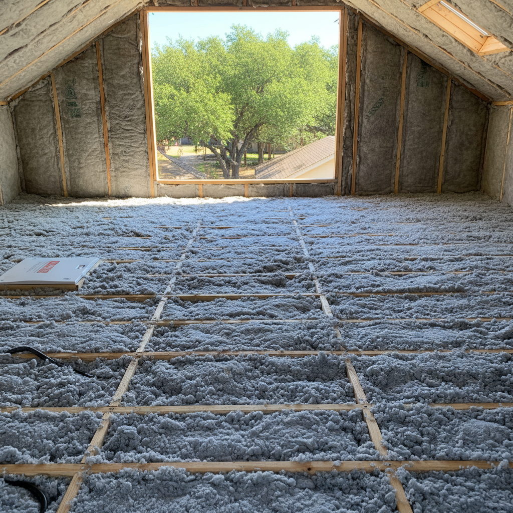 Completed attic insulation work at a residential property in San Antonio, TX