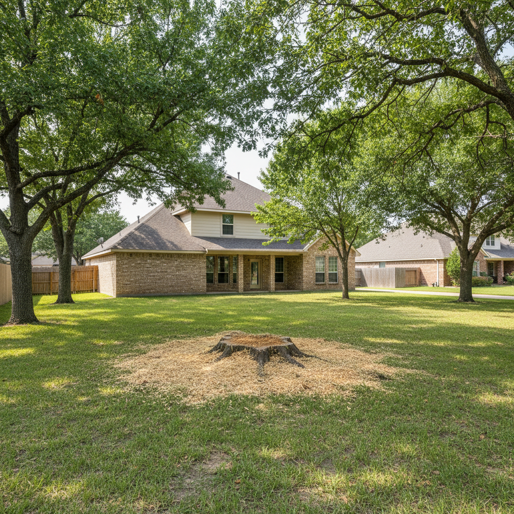 Completed stump grinding & removal work at a residential property in La Vernia, TX