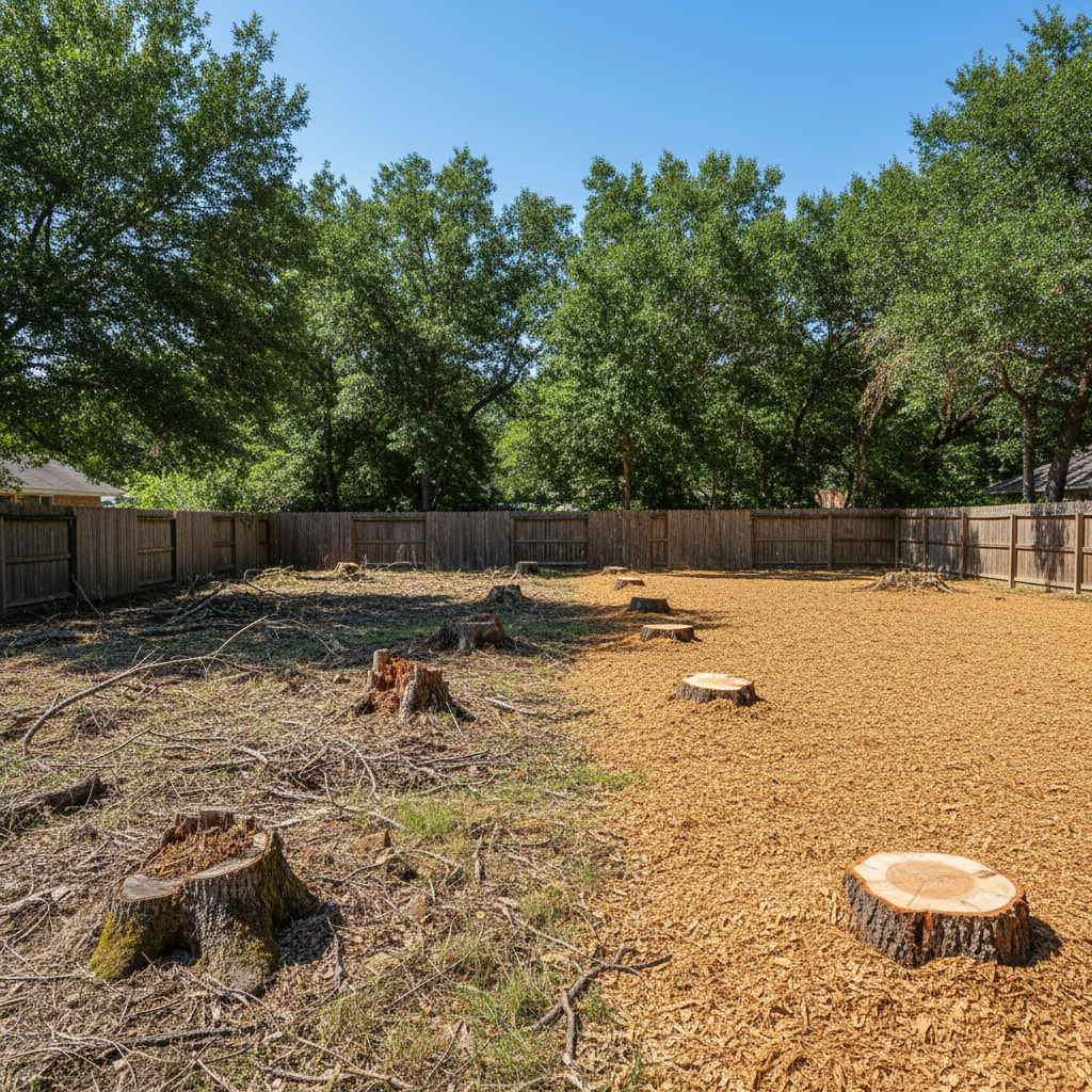 Completed tree removal work at a residential property in La Vernia, TX