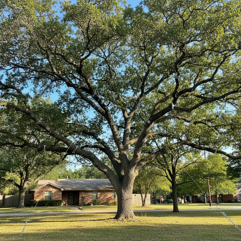 Completed tree cabling and bracing work at a residential property in La Vernia, TX