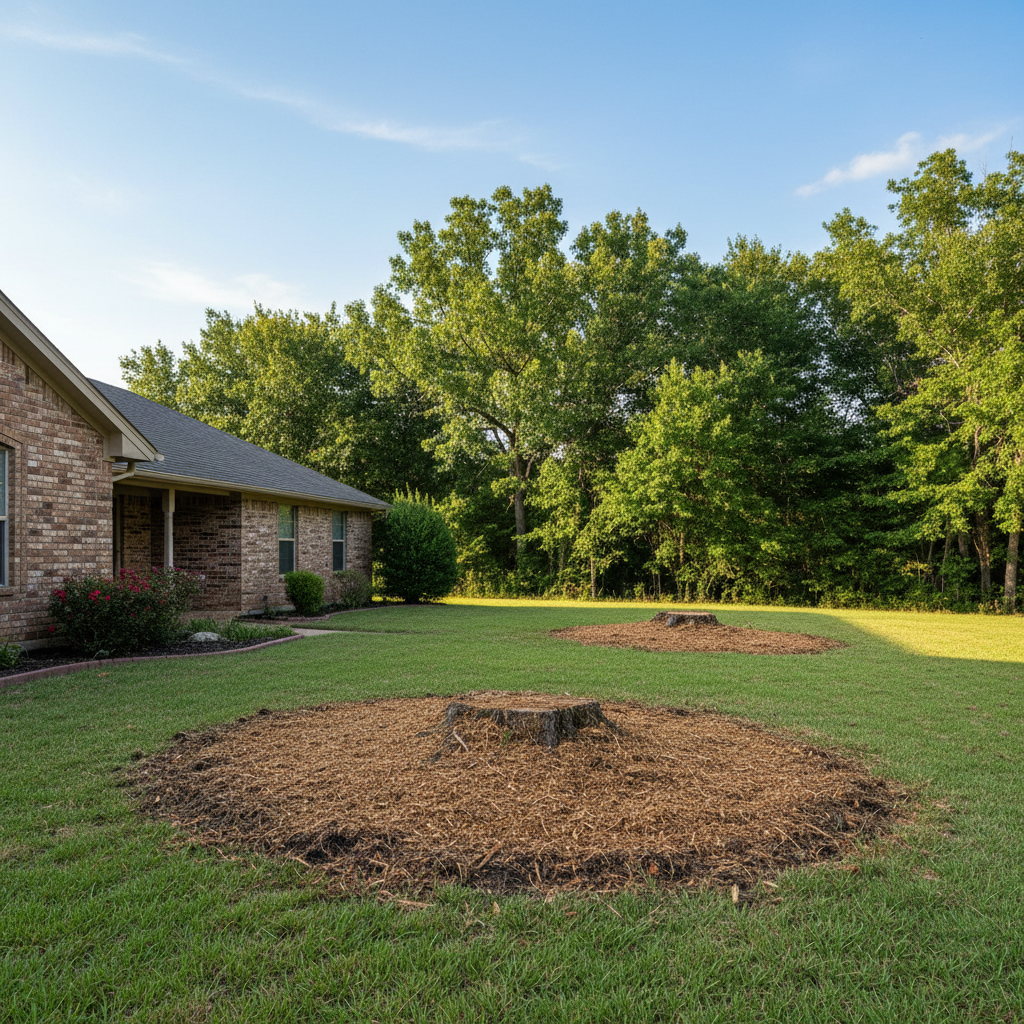 Completed stump grinding & removal work at a residential property in La Vernia, TX