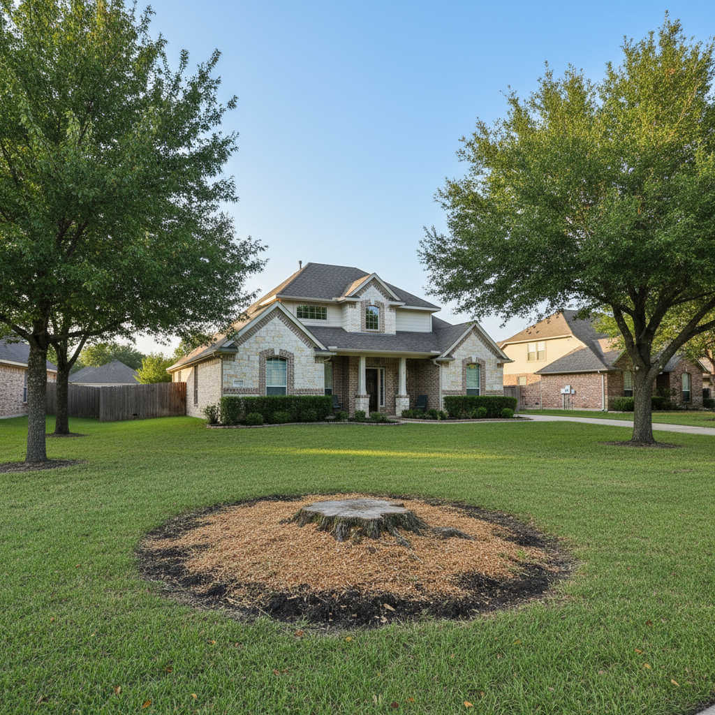 Completed stump grinding & removal work at a residential property in Kyle, TX