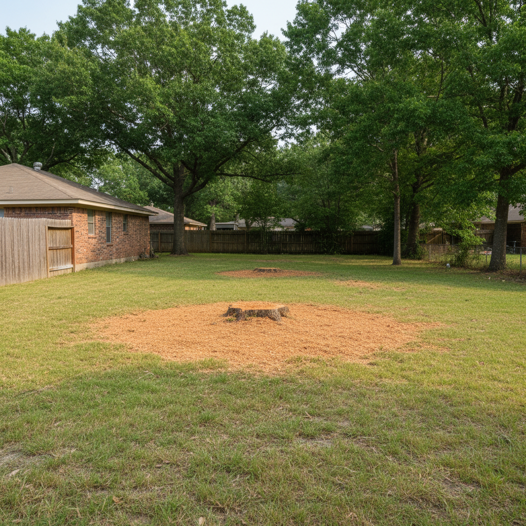 Completed stump grinding & removal work at a residential property in La Vernia, TX