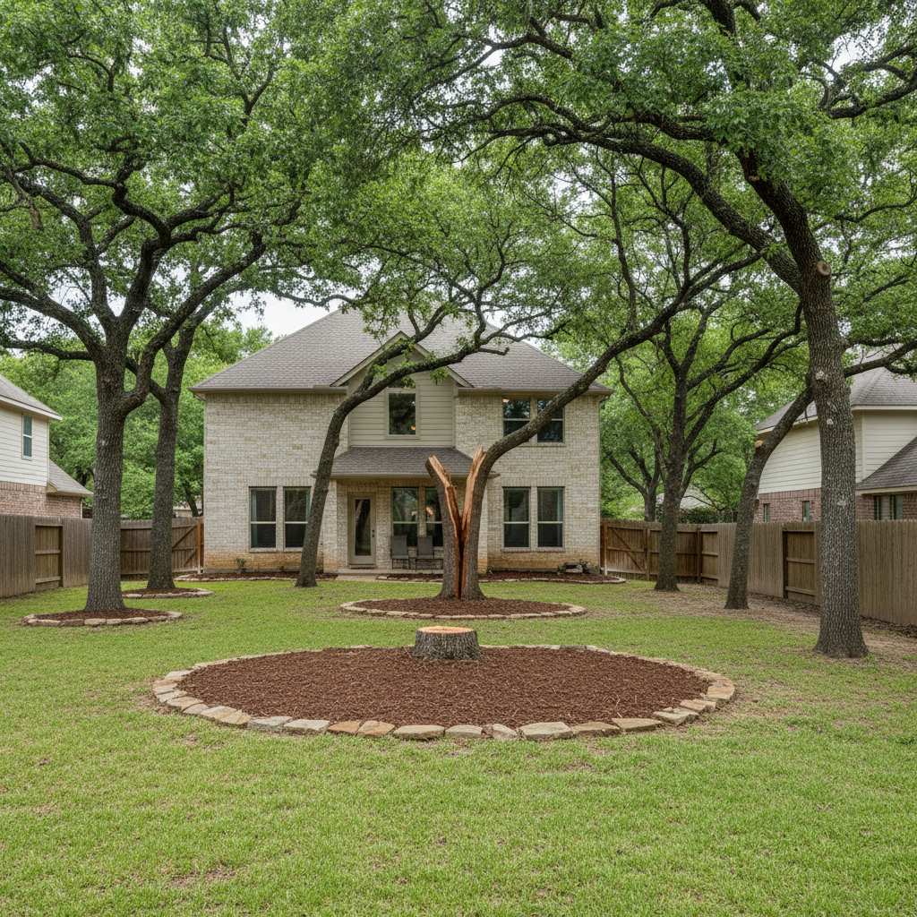 Completed emergency tree removal work at a residential property in Kyle, TX