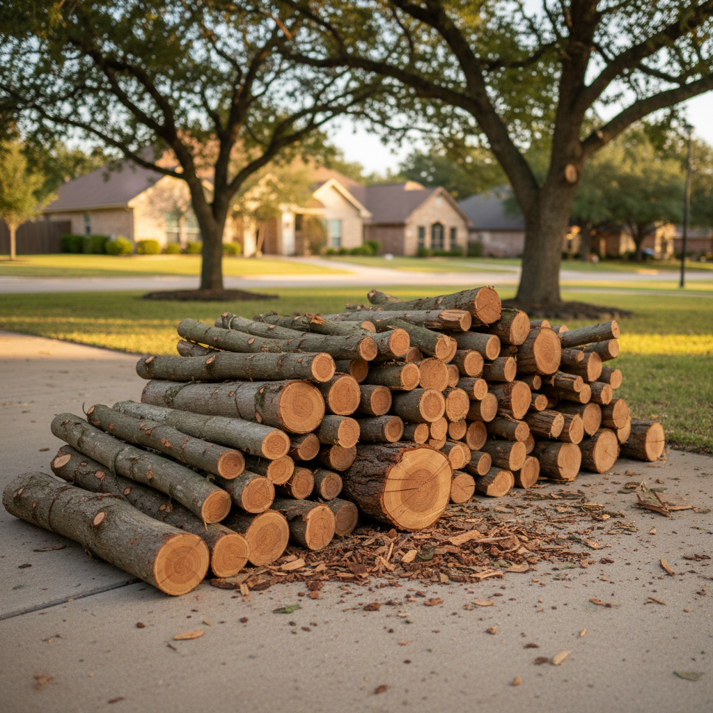 Completed tree trimming work at a residential property in Kyle, TX