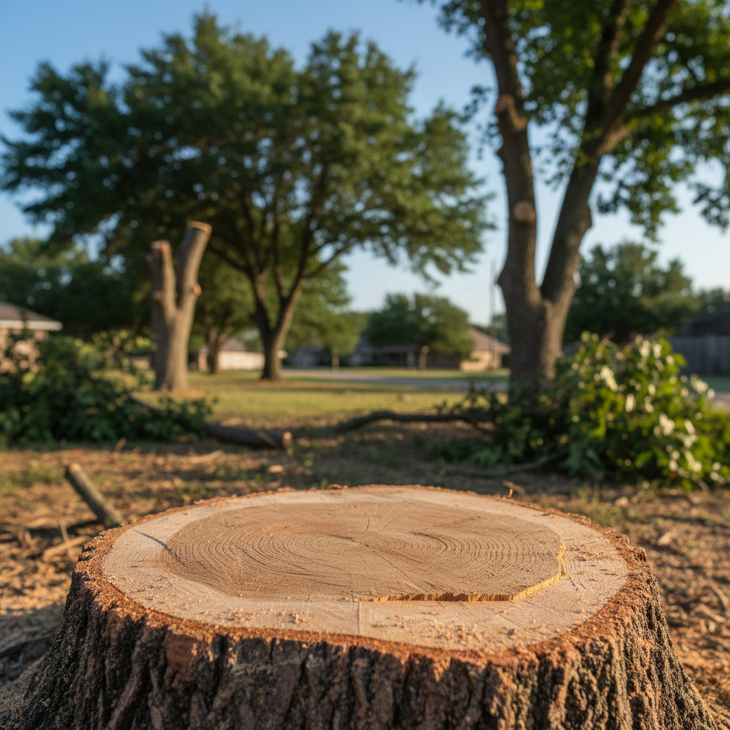 Completed tree trimming work at a residential property in Kyle, TX