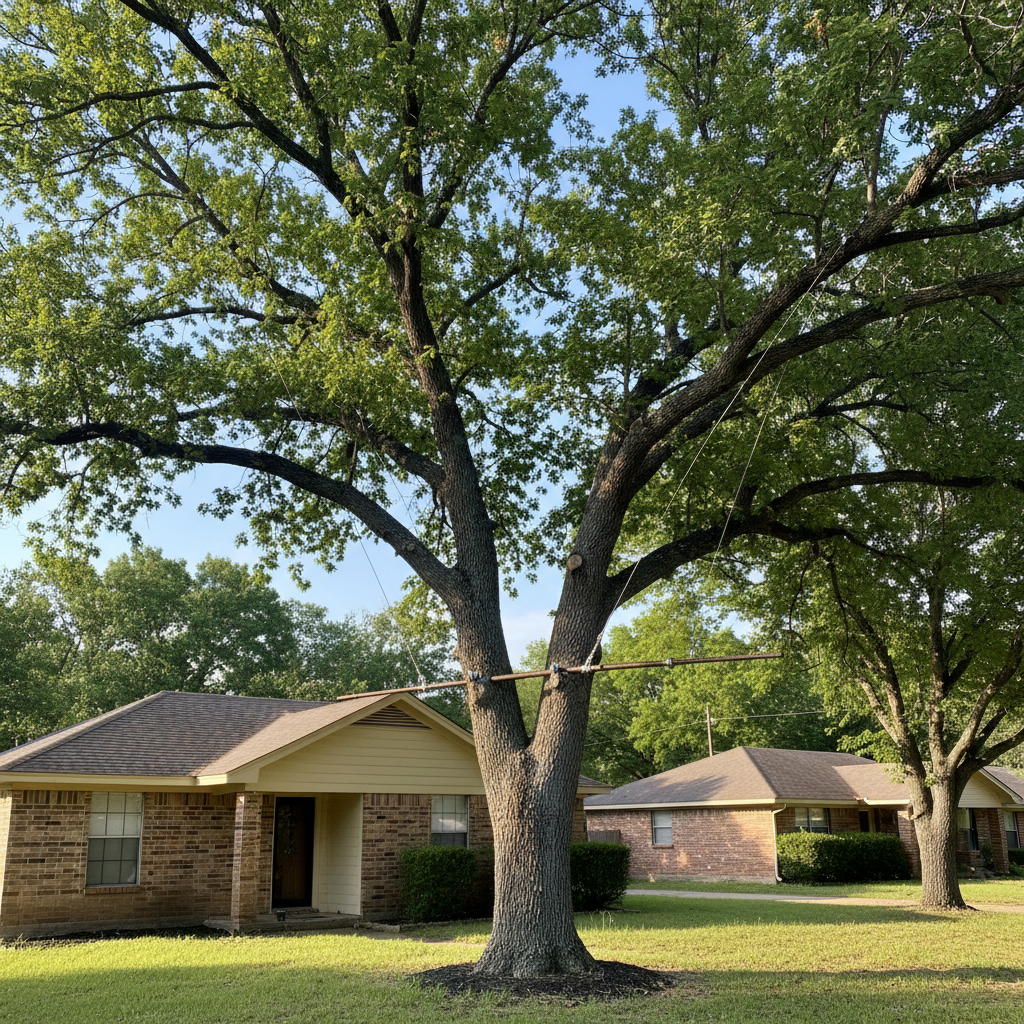 Completed tree cabling and bracing work at a residential property in La Grange, TX
