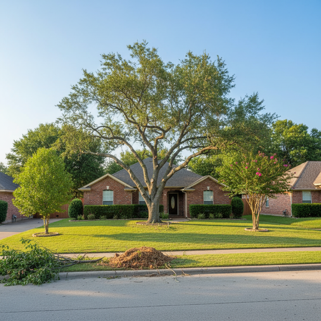 Completed tree pruning work at a residential property in La Grange, TX