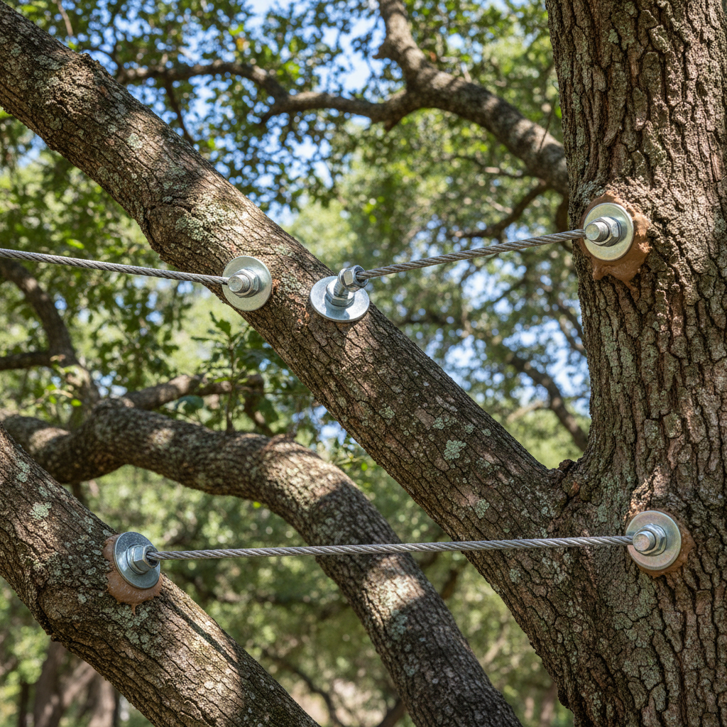 Completed tree cabling and bracing work at a residential property in La Grange, TX