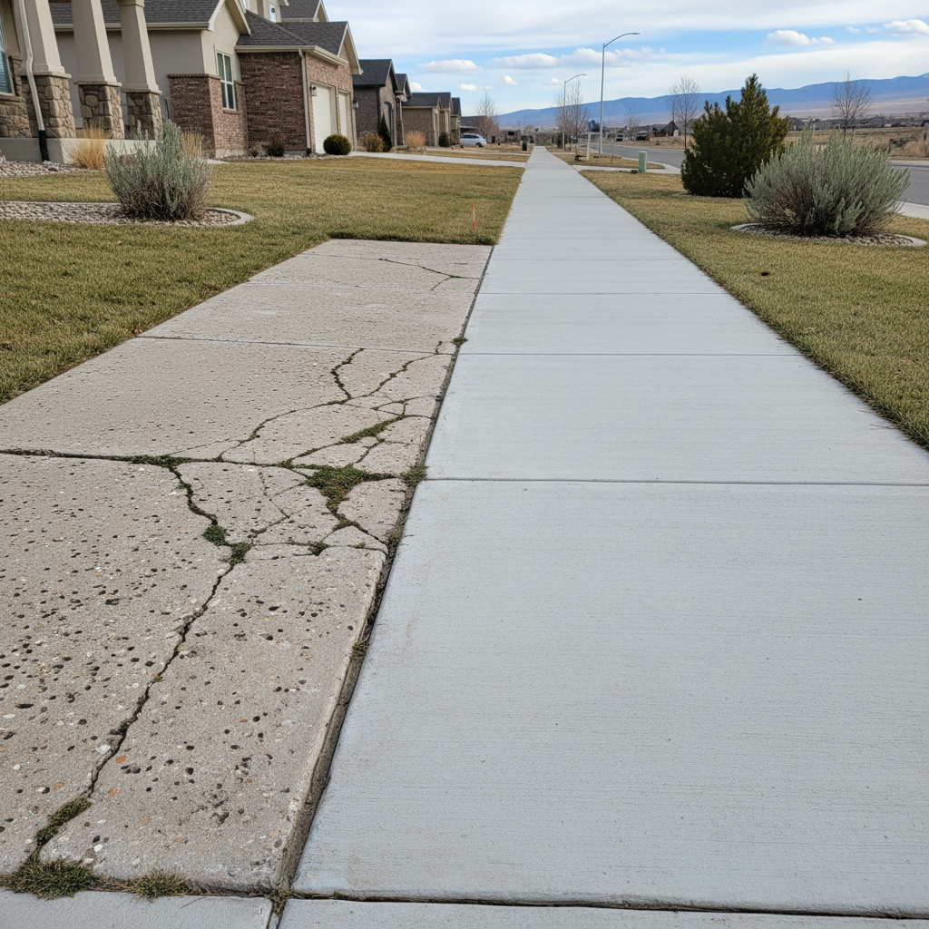 Completed concrete sidewalks work at a residential property in West Jordan, UT