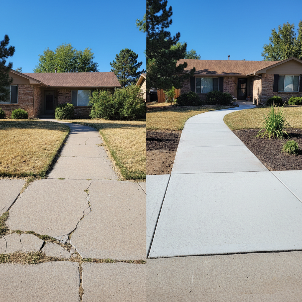 Completed concrete sidewalks work at a residential property in Logan, UT