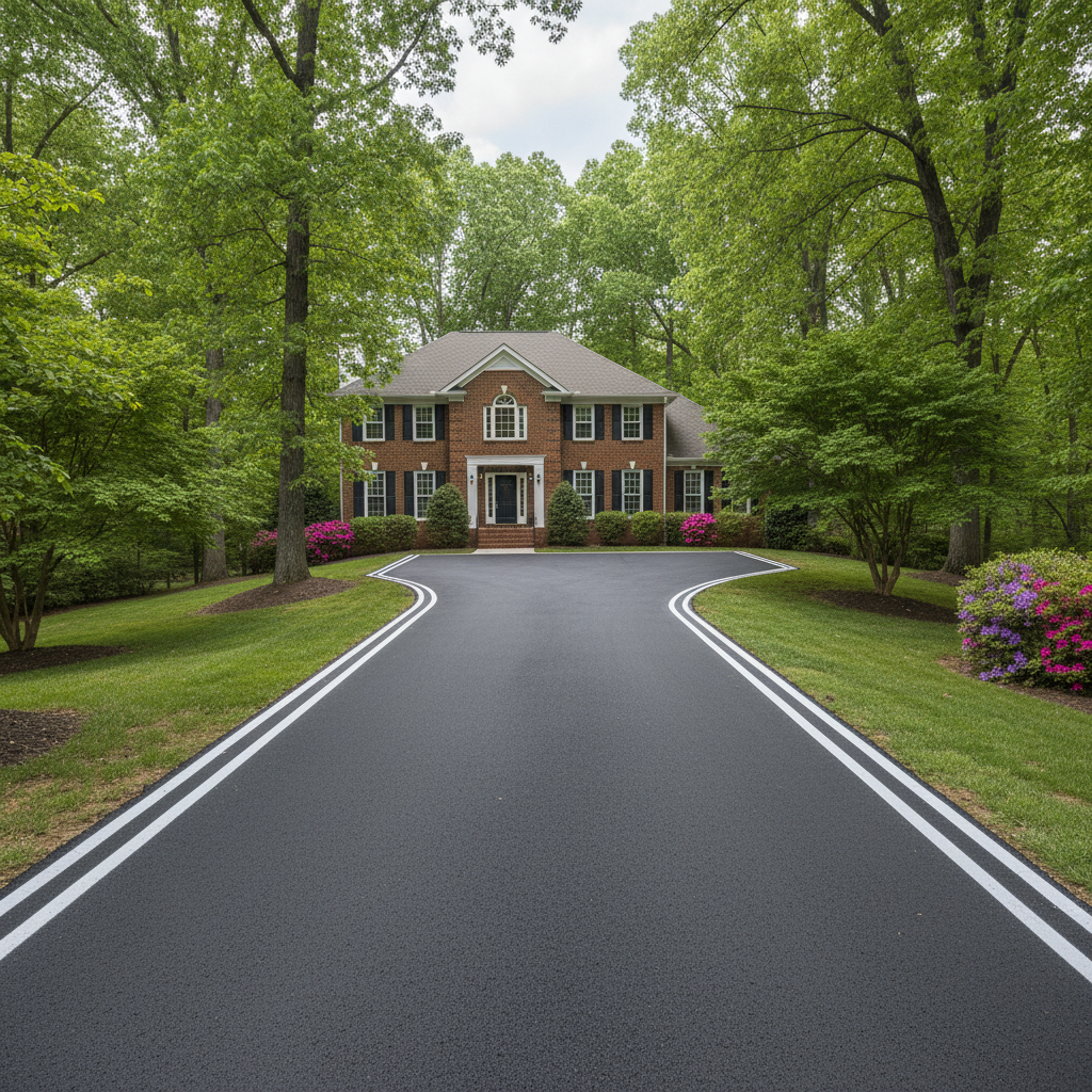 Completed asphalt striping work at a residential property in Falls Church, VA