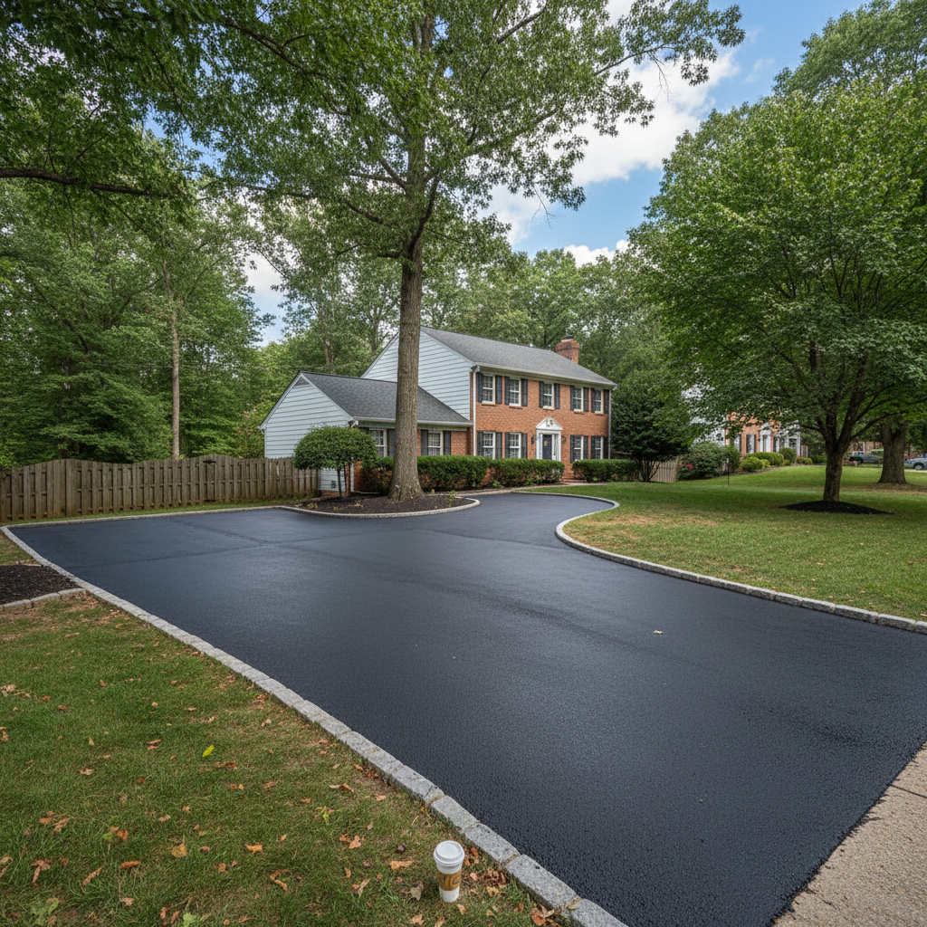 Completed asphalt sealcoating work at a residential property in Falls Church, VA