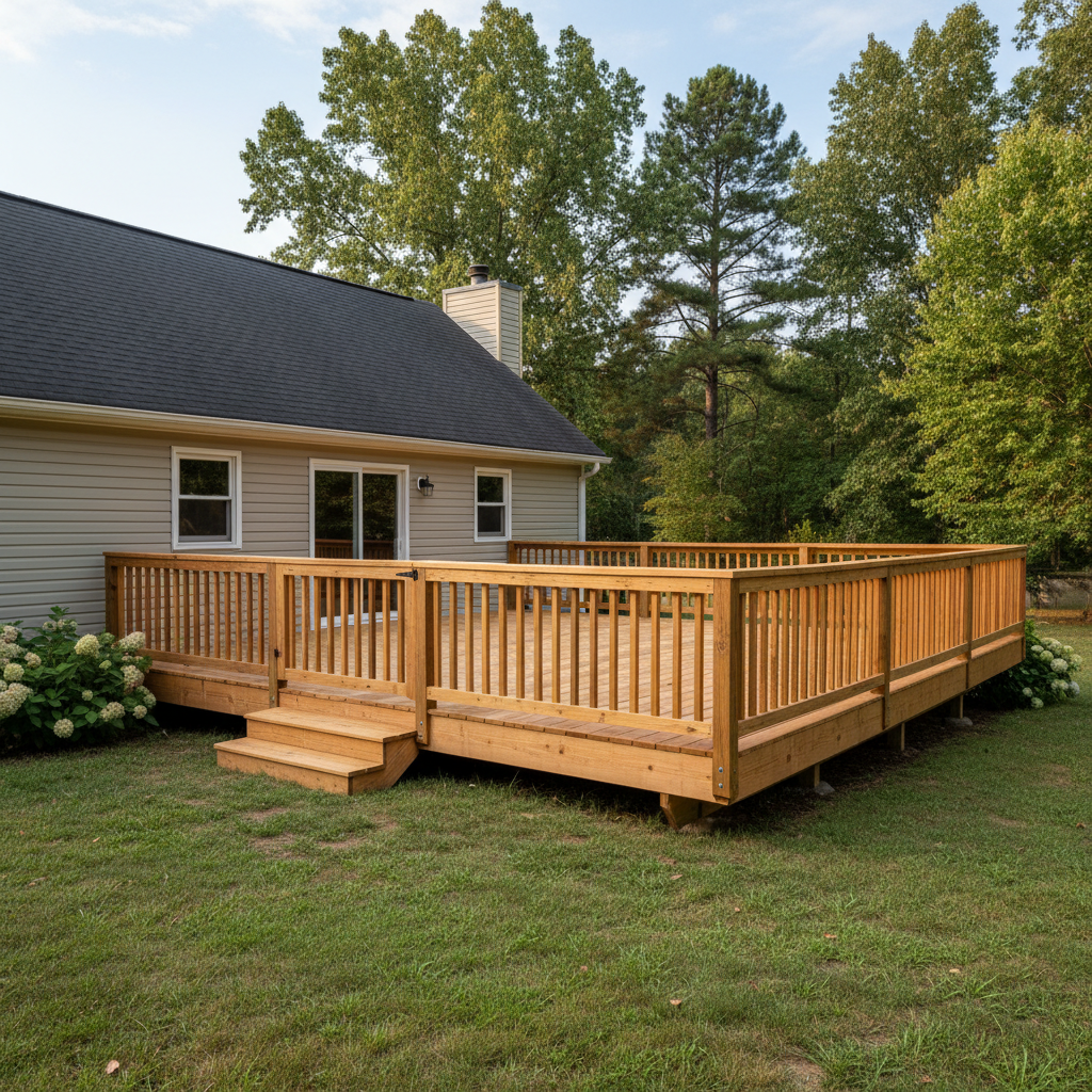 Completed deck construction work at a residential property in Dumfries, VA