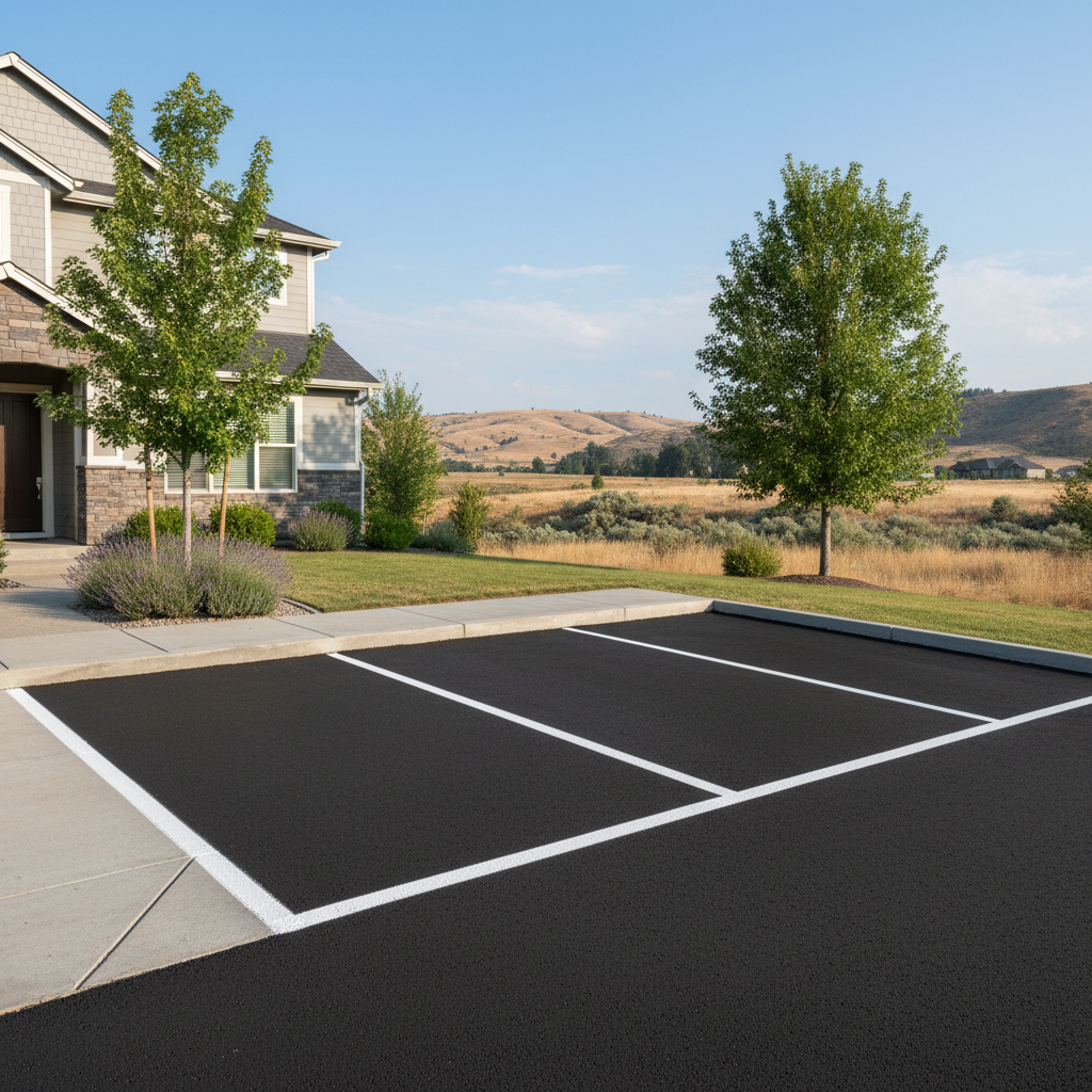 Completed asphalt striping work at a residential property in Richland, WA
