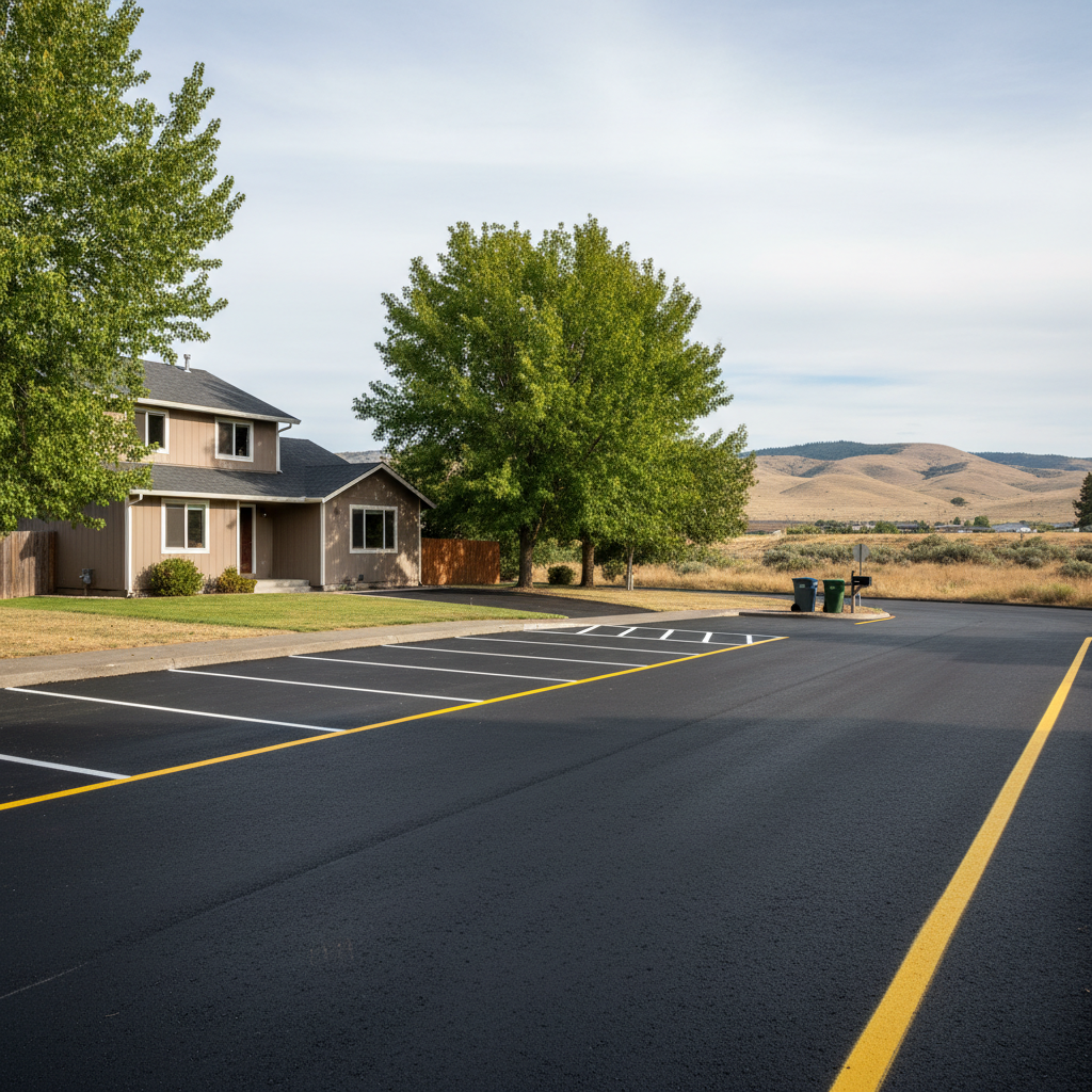 Completed asphalt striping work at a residential property in Richland, WA