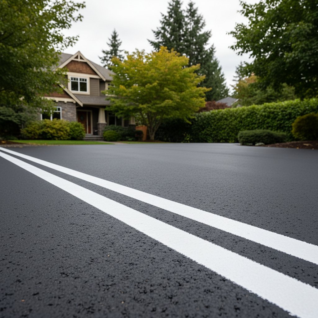 Completed asphalt striping work at a residential property in Kirkland, WA