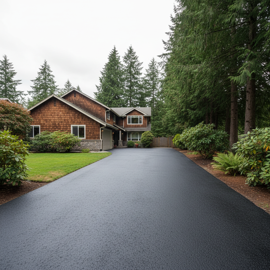 Completed asphalt sealcoating work at a residential property in Kirkland, WA