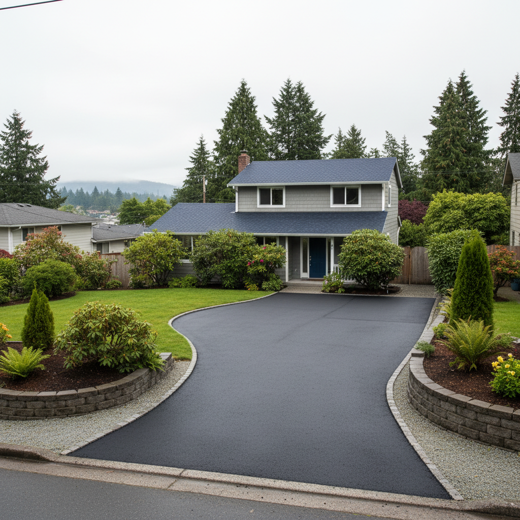 Completed driveway paving work at a residential property in Seattle, WA