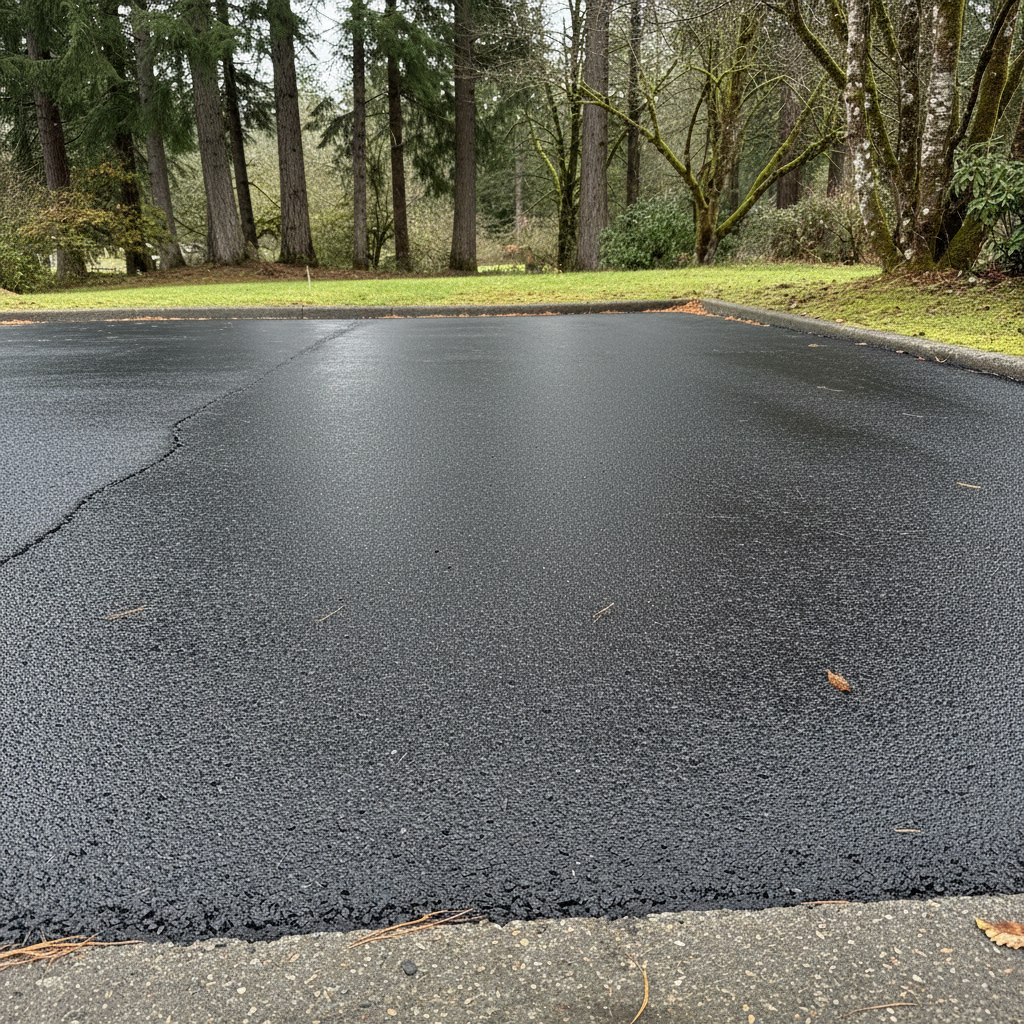 Completed asphalt sealcoating work at a residential property in Bellevue, WA