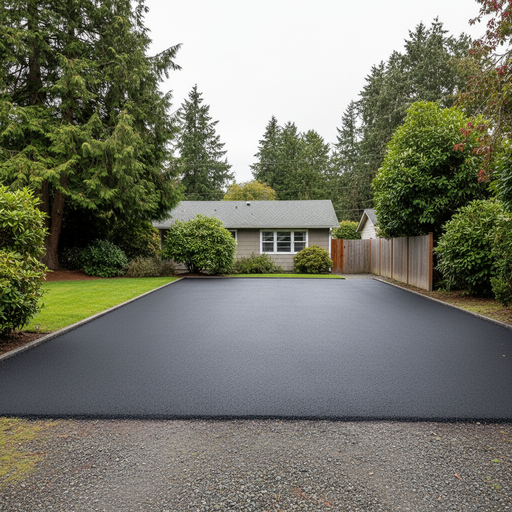 Completed parking lot paving work at a residential property in Shoreline, WA