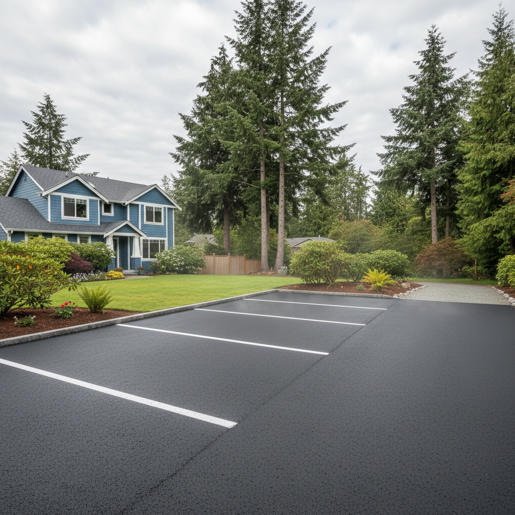 Completed parking lot paving work at a residential property in Shoreline, WA