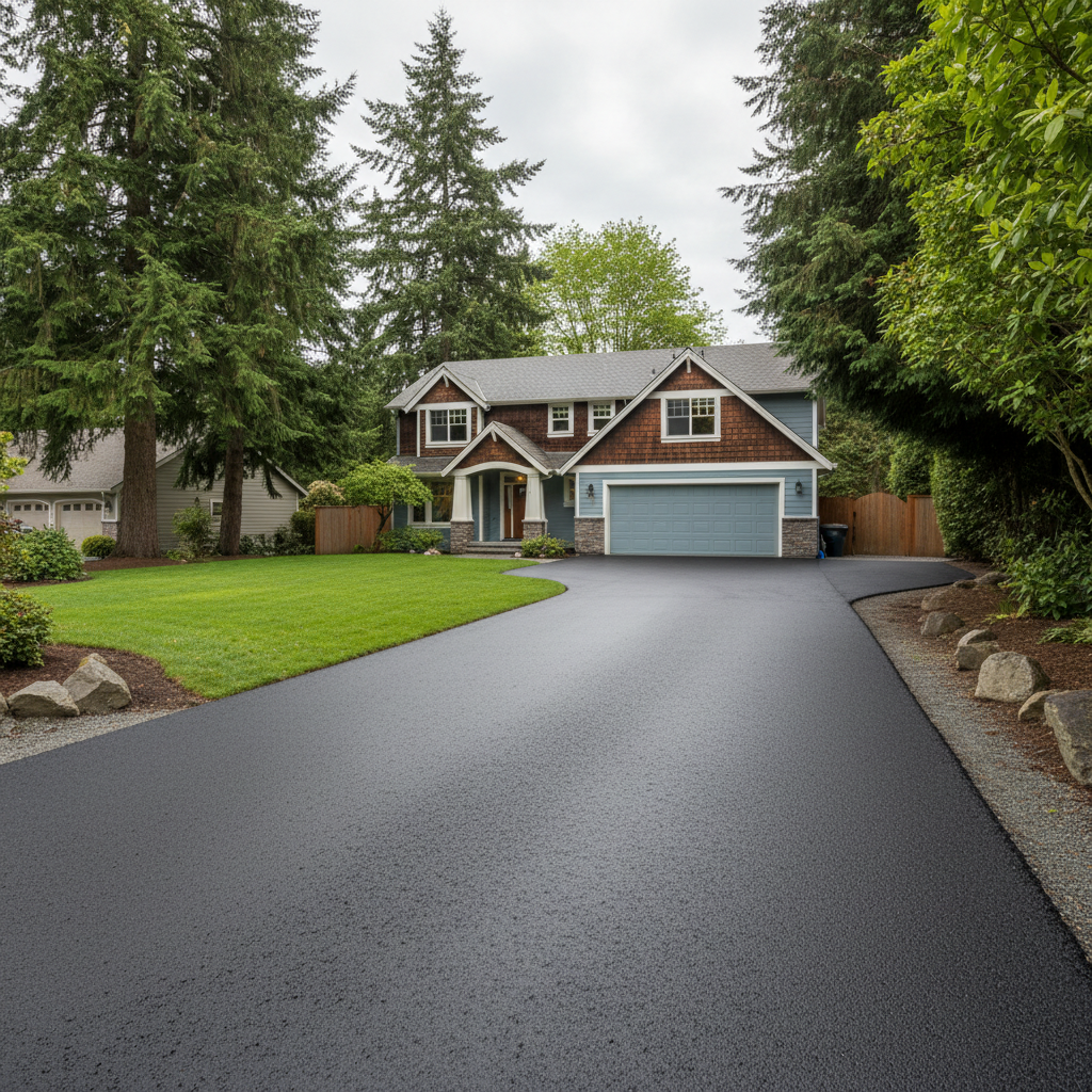 Completed driveway paving work at a residential property in Shoreline, WA