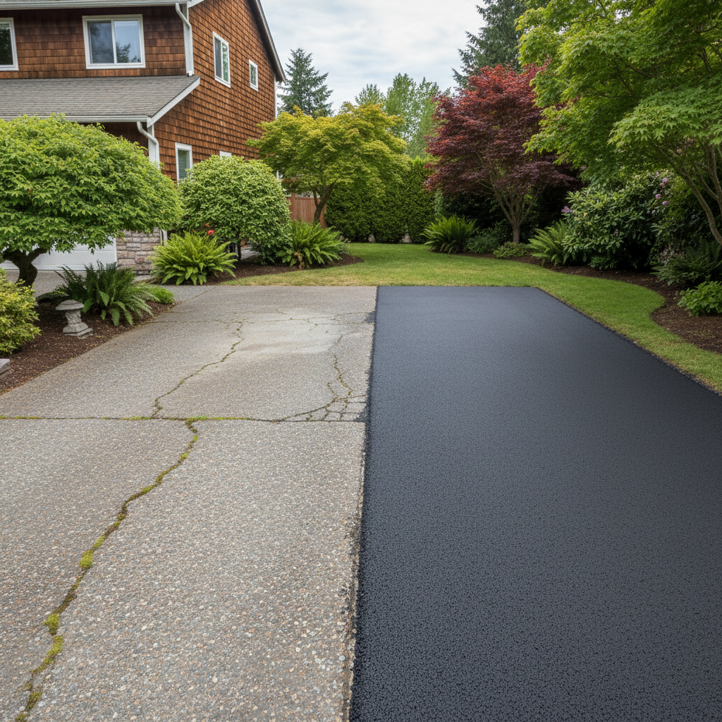 Completed driveway paving work at a residential property in Shoreline, WA