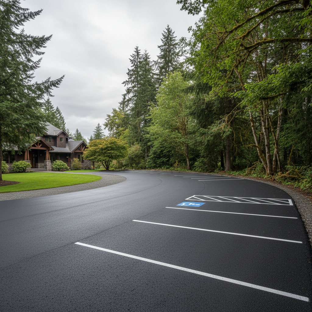 Completed parking lot paving work at a residential property in Woodinville, WA