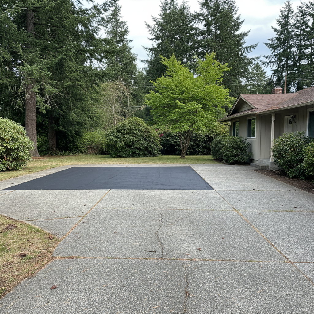Completed asphalt patching work at a residential property in Lakewood, WA