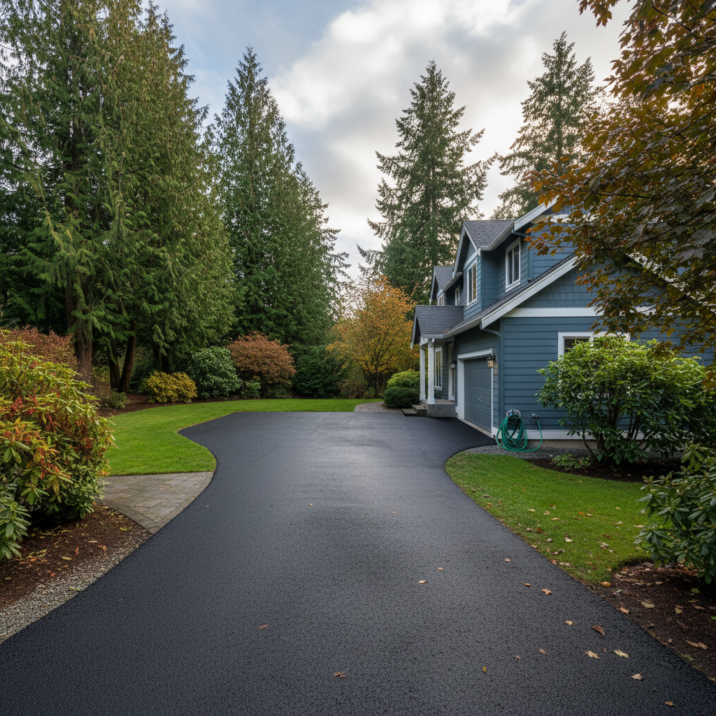Completed asphalt sealcoating work at a residential property in Edmonds, WA