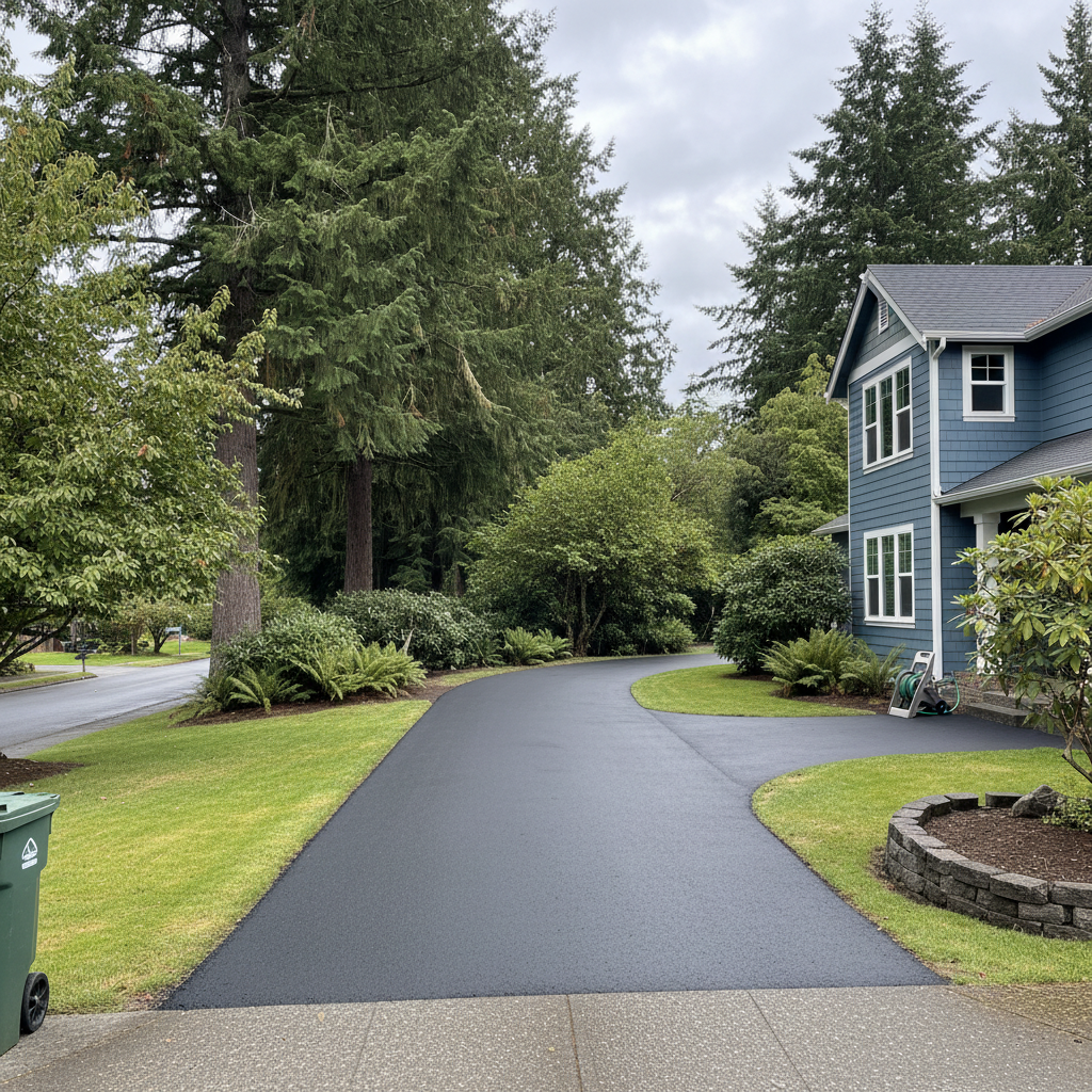 Completed driveway paving work at a residential property in Everett, WA