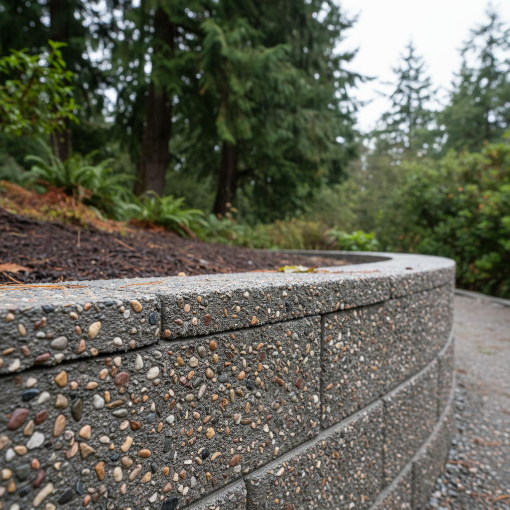 Completed concrete retaining walls work at a residential property in Redmond, WA