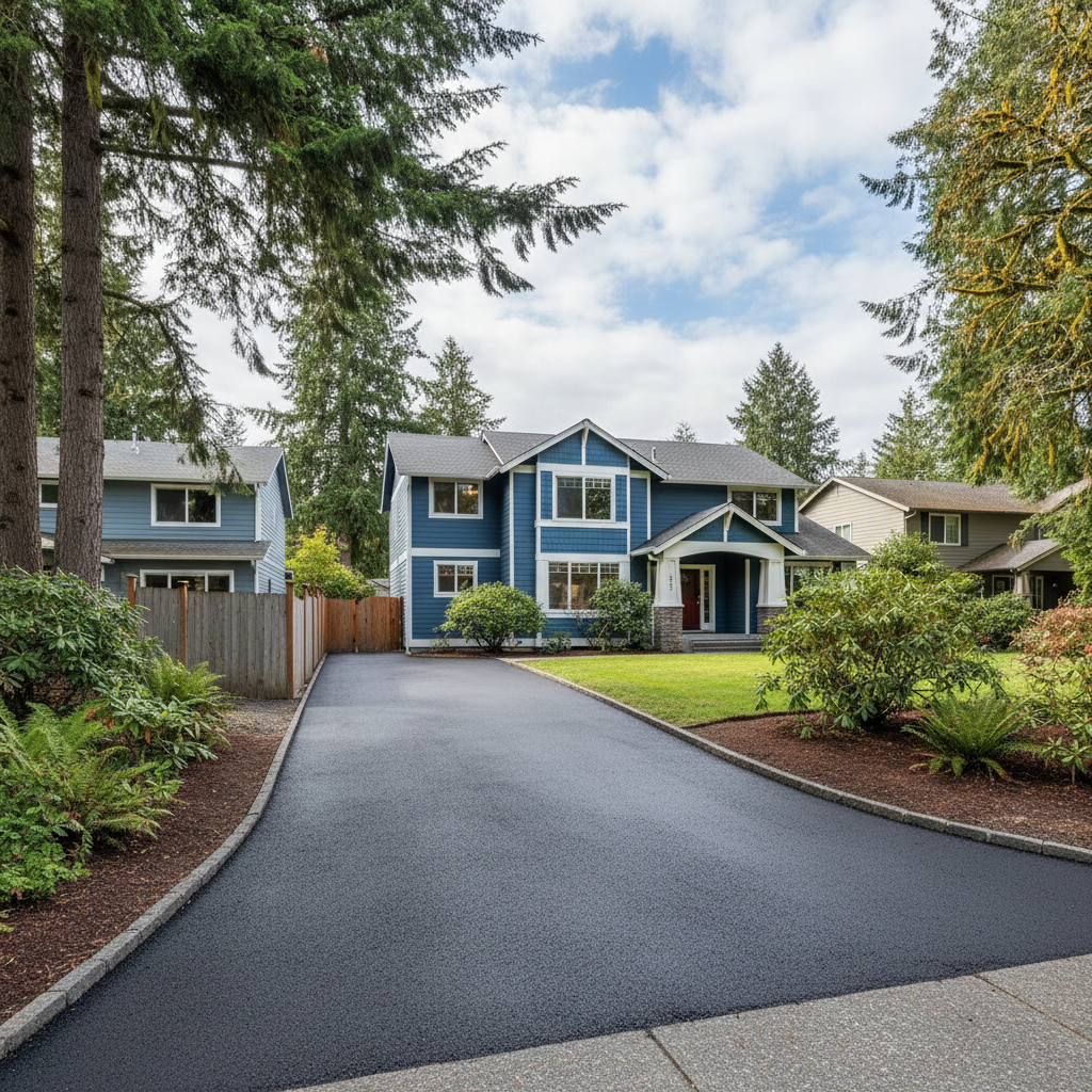 Completed driveway paving work at a residential property in Everett, WA